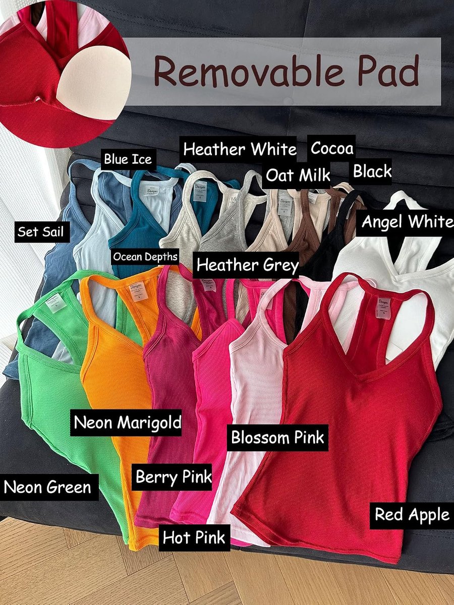 Racerback tanktop met V-hals voor dames, gewatteerd, geribd, lang model, getailleerde basic camitops