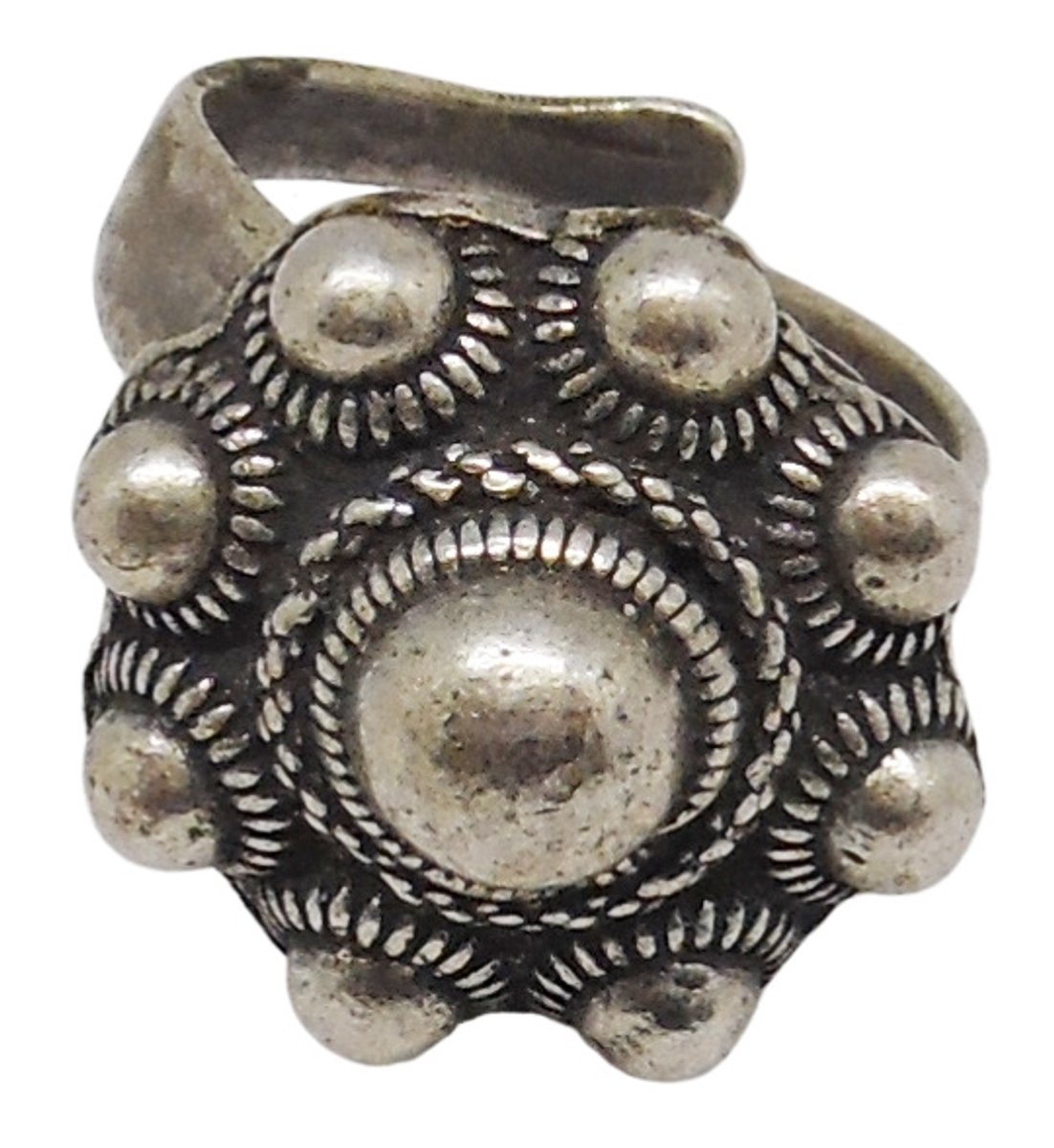 Zeeuws Meisje - Zeeuwse knop ring 9 bolletjes verzilverd, een maat, buigzaam
