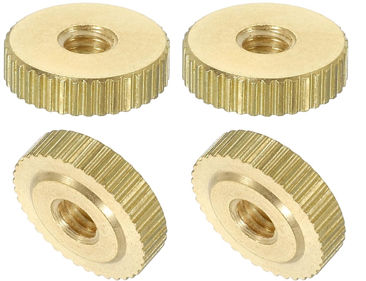 Geribbelde vlindermoeren 4 stuks M4 x D12 mm x H3,5 mm Gat doorgaand gat platte kop messing met kraag platte kop gat lus bevestigingselementen ronde knoppen voor 3D-printeronderdelen