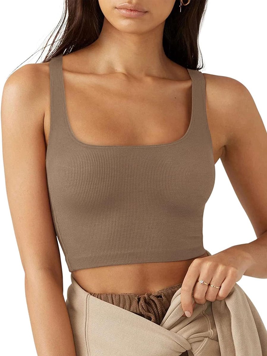 Tanktop voor dames, zomer, sexy, mouwloos, met vierkante hals, korte tanktop, nauwsluitend, casual, elegant, effen, shirt