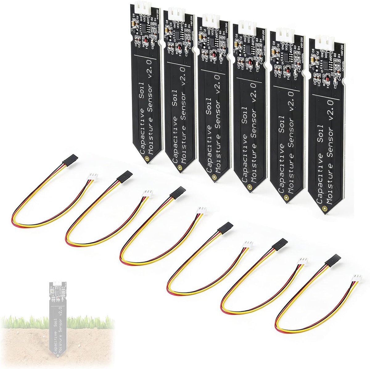 Set van 6 bodemvochtigheidssensoren, capacitieve analoge module