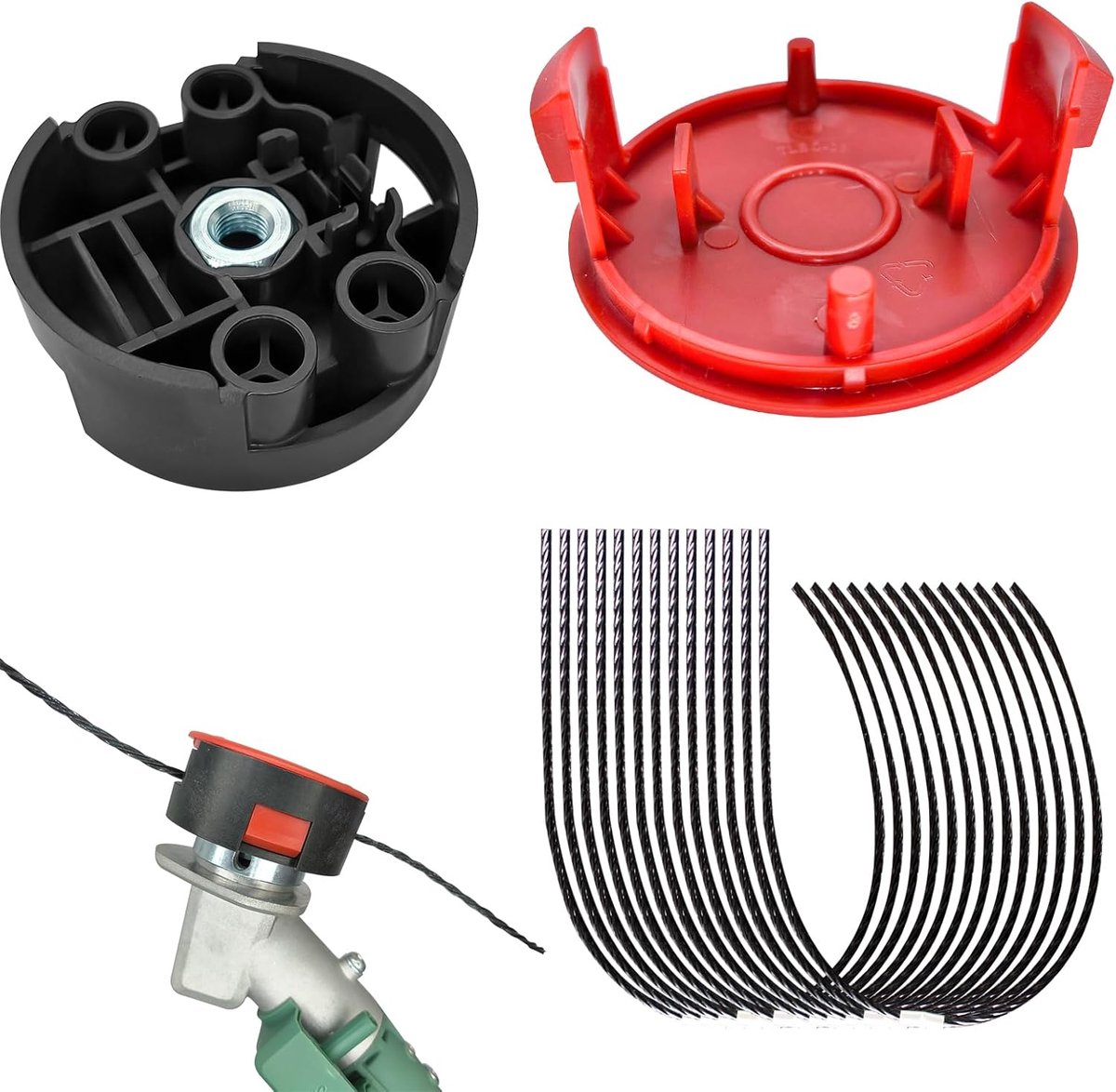 Vervangende Trimmerlijn voor Bosch AFS 23 tot 37 Bosmaaiers, met F016F04841 Spoelkap en F016F04839 Snijkop, 37 cm × 3,5 mm (10 lijn + 1 kap + 1 kop)