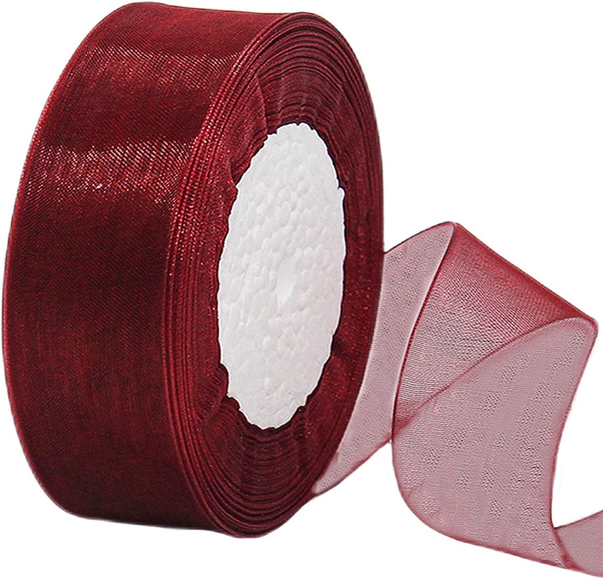 breed bordeauxrood organza chiffon lint, 38 mm voor