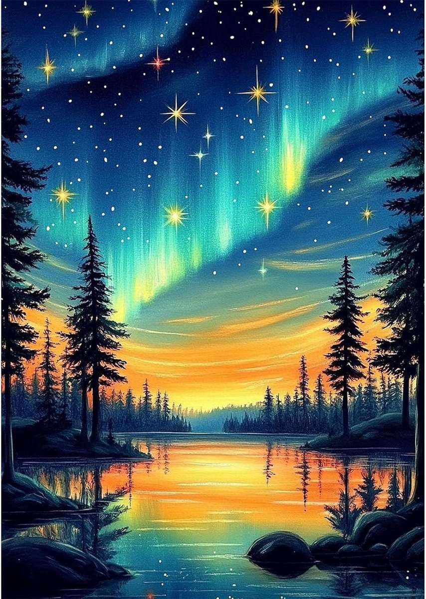 Noorderlicht Lichten Diamant Schilderij Set voor Volwassenen,Mooi Bos
