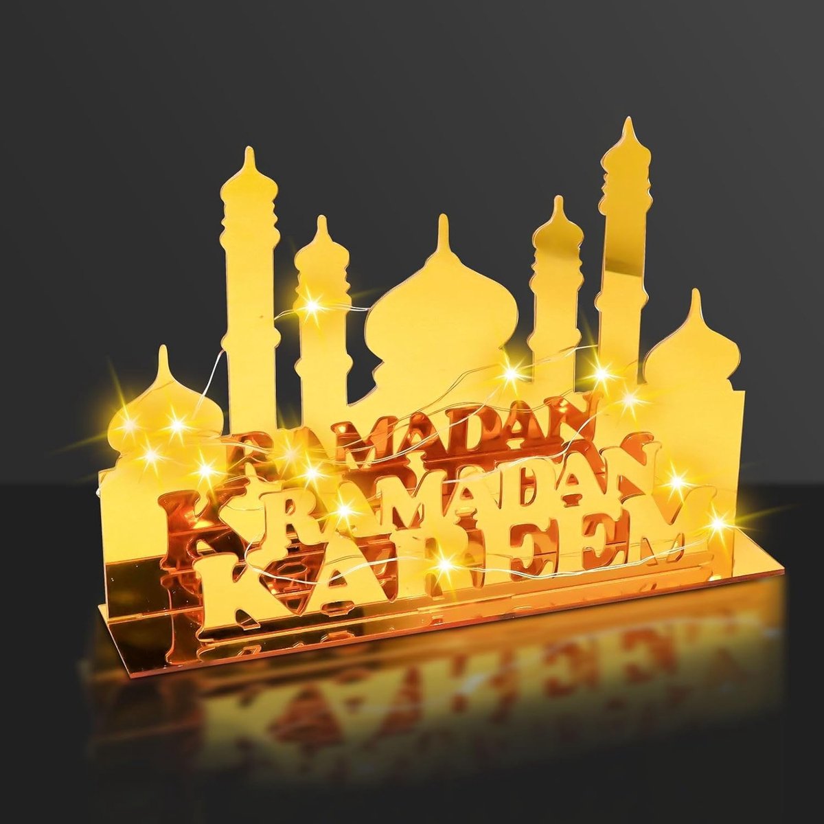 Eid Mubarak tafeldecoratie, Eid Mubarak ornament acryl, led-lamp, ramadandecoratie, ramadandecoratie, tafeldecoratie voor thuis, kantoor, festival feestjes