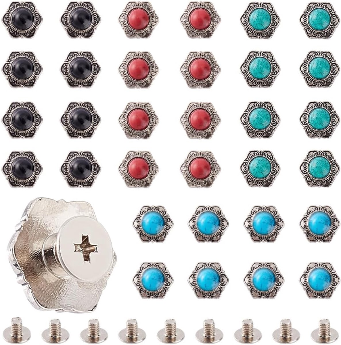 32 Stuks Decoratieve Schroef Terug Knoppen, 4 Kleuren Vintage