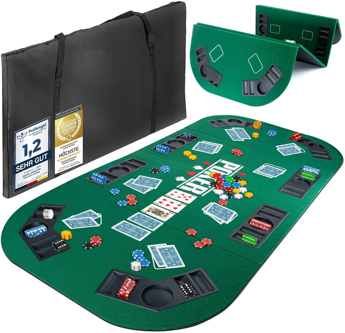 Omgoods - Poker Mat XXL 160x80cm voor 8 Spelers - Foldable Texas Hold'em Spelmat met 8 Cup Holders
