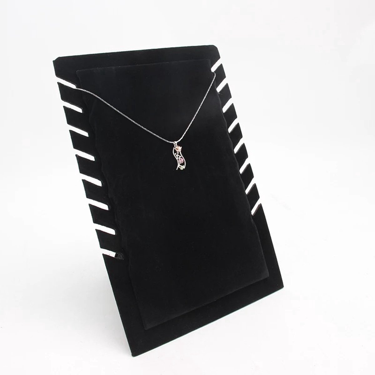 Fliex - sieradenopberger - kettingstandaard - Ketting Display Staand – Zwart Velours Sieradenhouder – Display voor Kettingen – 29 x 20 cm