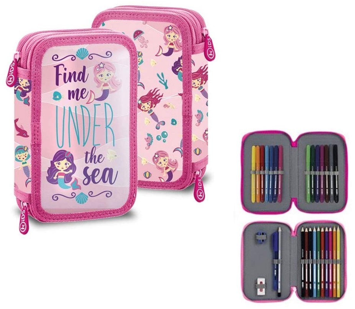 Omgoods - Multicolor Pennenzak voor Kinderen met Twee Ritsen - Perfect voor School