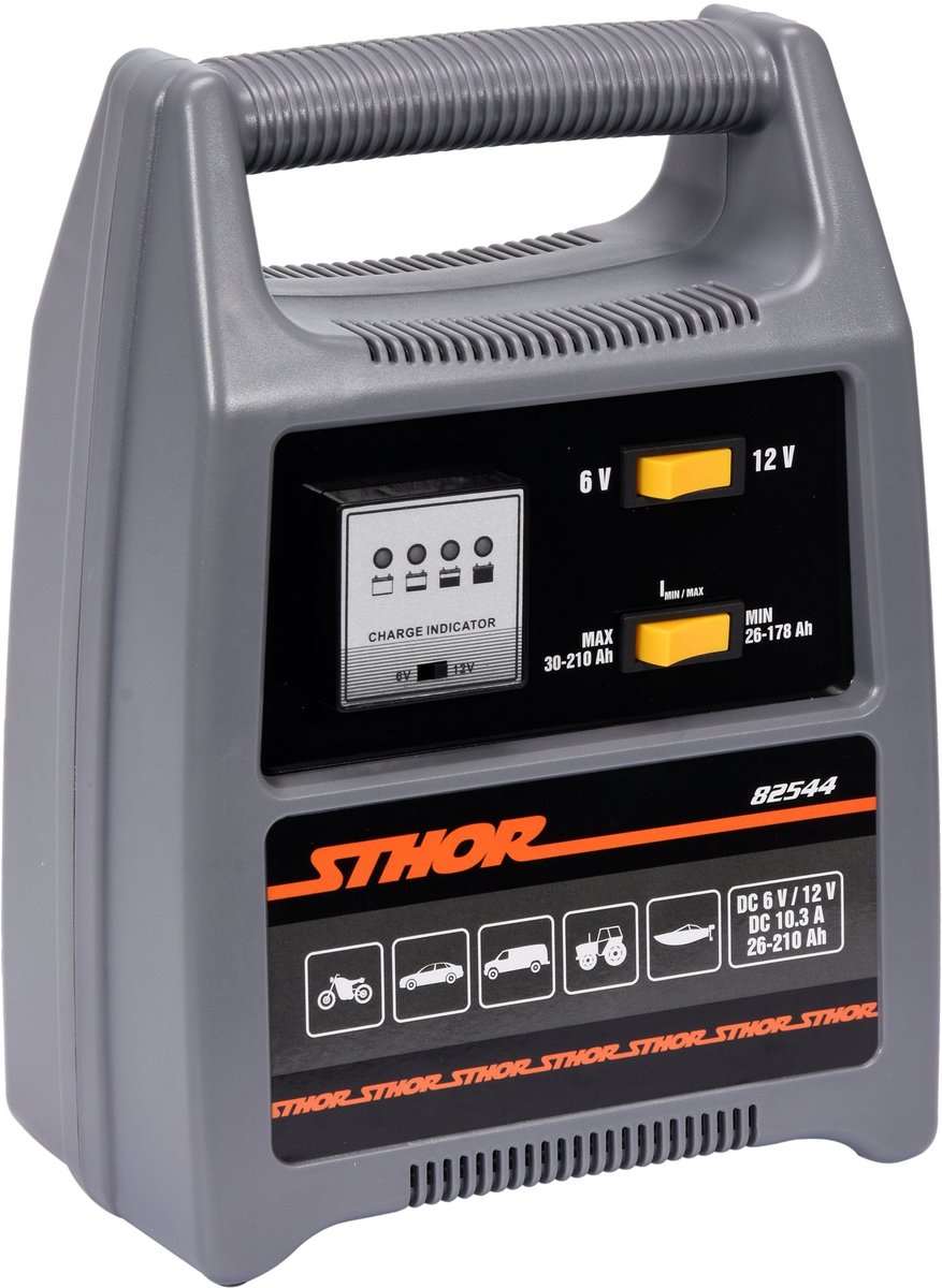 STHOR Acculader 6V & 12V – Voor Loodzuur / WET Accu's – Met Ringkerntransformator & LED-Indicatie