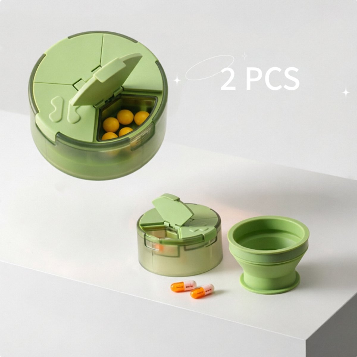 Namajunas - 2-in-1 medicijn opbergbox - Opberg doos met opvouwbare waterfles - Pillendoosje met aparte vakken - Compact en gemakkelijk mee te nemen - Reis pillendoos - Overal en altijd uw medicijnen bij de hand, voor elke gelegenheid
