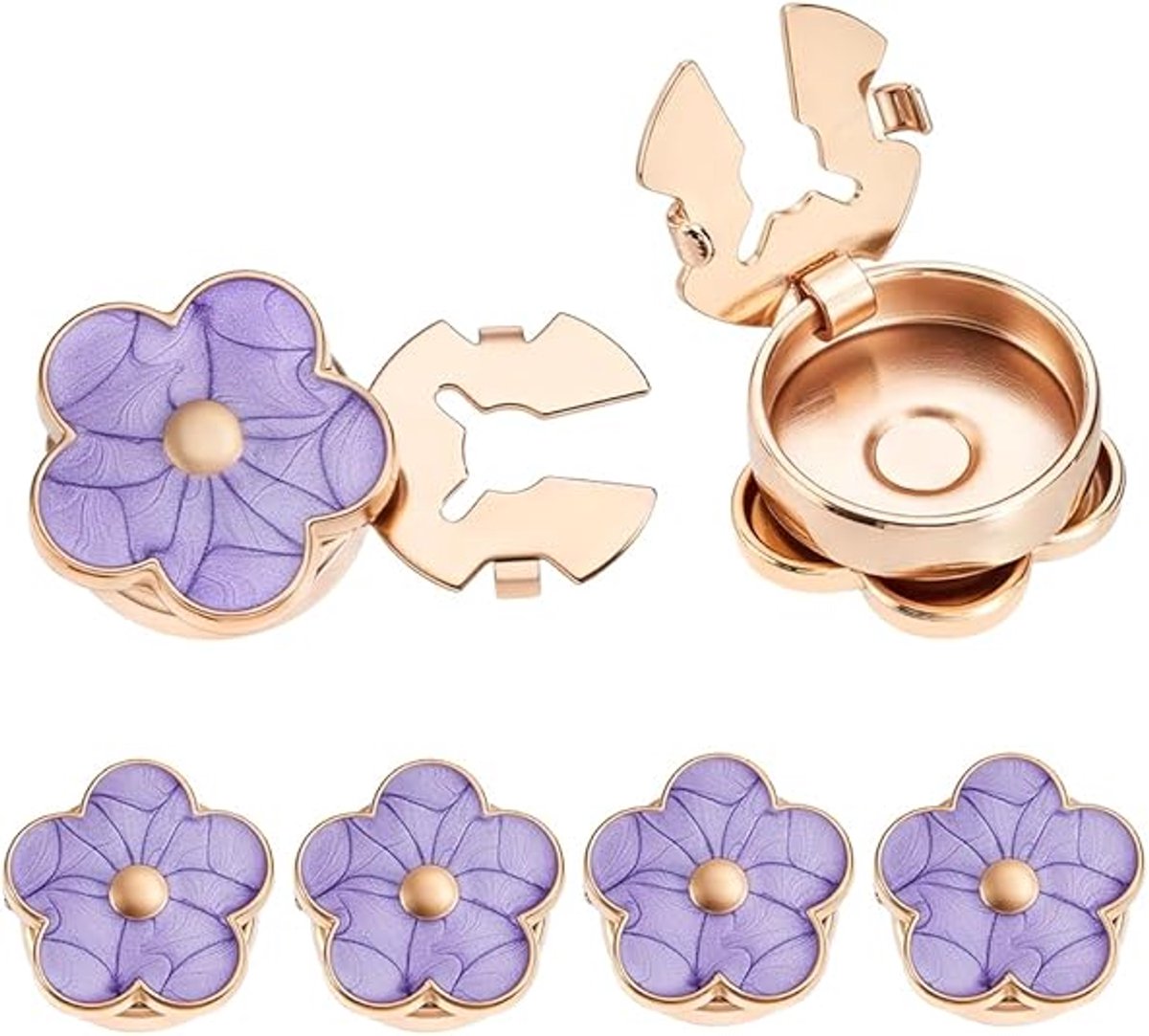 6 Stuks Metalen Emaille Bloemknoopversieringen - Clip-on - Lila - Voor Overhemden, Blouses en Jassen - Feestelijk en Zakelijk Gebruik