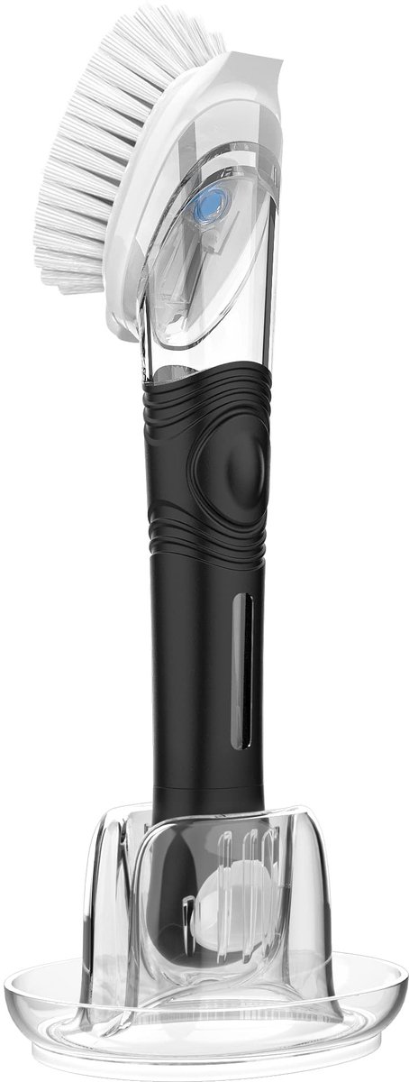 Afwasborstel met Zeepdispenser en Houder - Keuken Schoonmaakborstel voor Pannen en Vaat - Vaatwasborstel met Schraper - Navulbare Zeepverdeler voor Aanrecht en Spoelbak - Praktische Afwas Set voor Dagelijks Gebruik