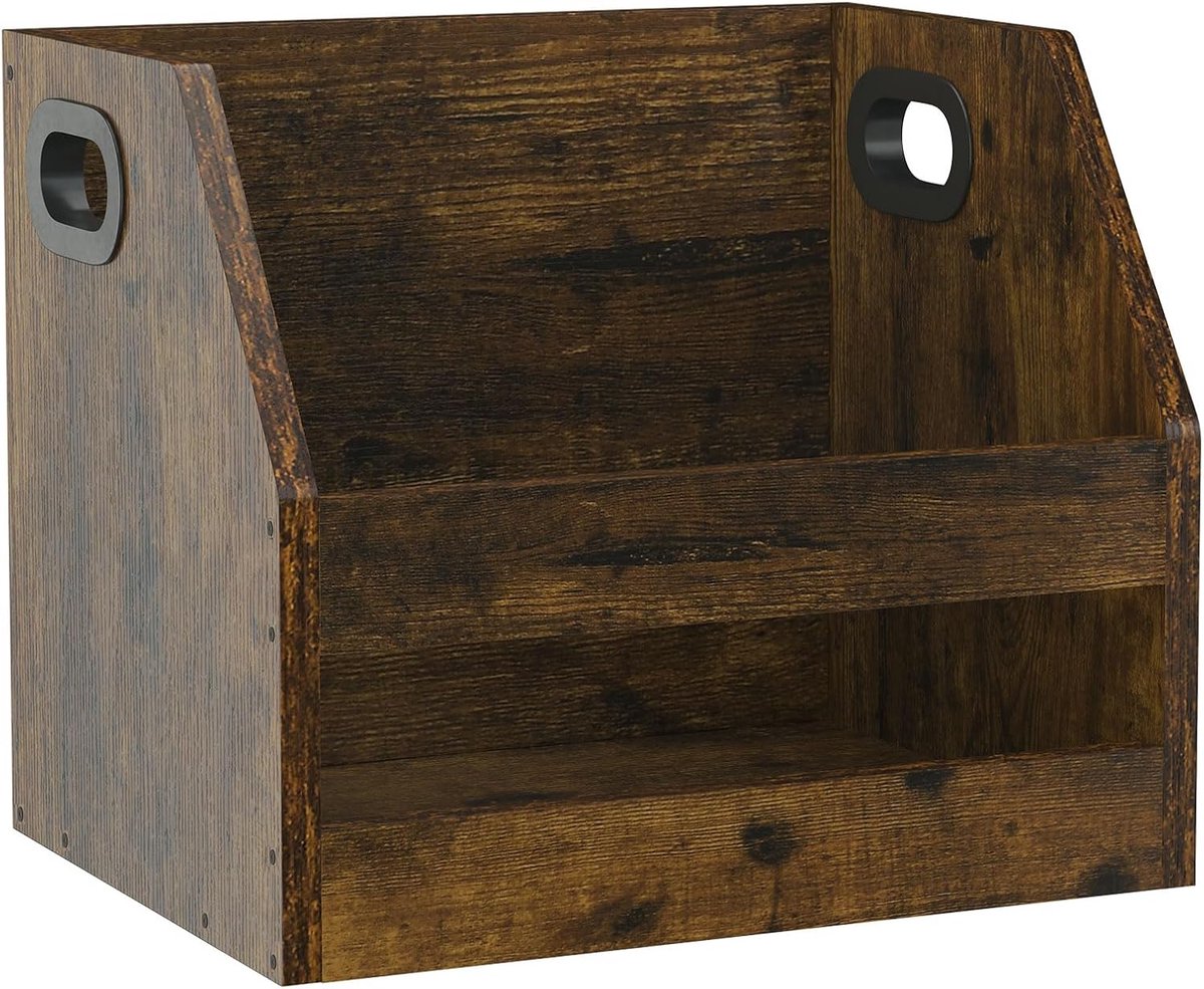 LP platenbox houten opbergkist + 60 albums capaciteit + draagbaar handvat + vintage design + 38x29x29 cm