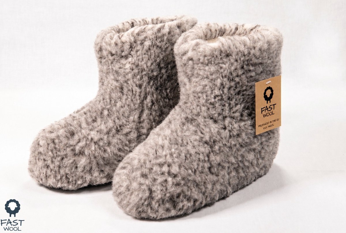 FAST WooL - 100% merinowol - Wollen sloffen - laars model - gemêleerd - maat 42