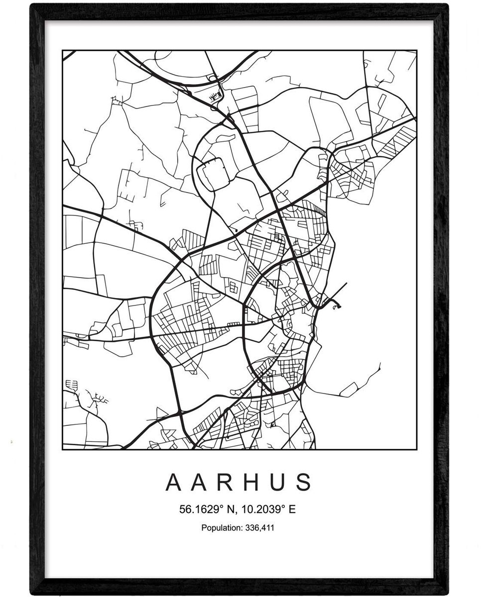 Omgoods - Aarhus Stadskaart Poster - Scandinavische Stijl A3 Formaat