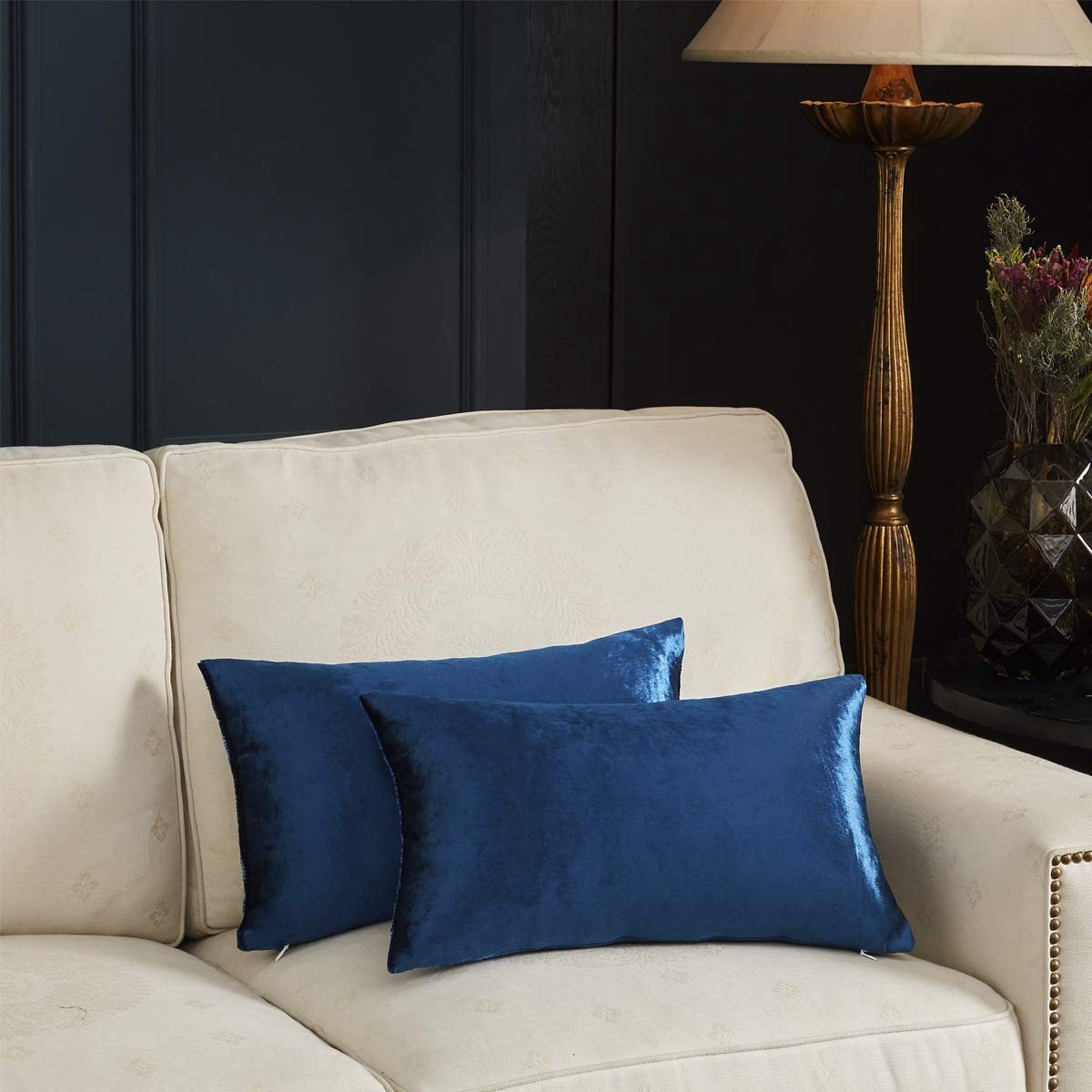 Omgoods - Set van 2 Luxe Blauwe Velours Kussenhoezen 30x50cm