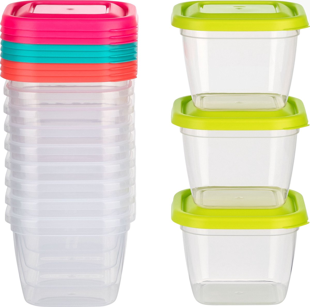 Omgoods - Set van 12 Mini Vriezerdozen - Kleurrijk en Transparant, 470 ml