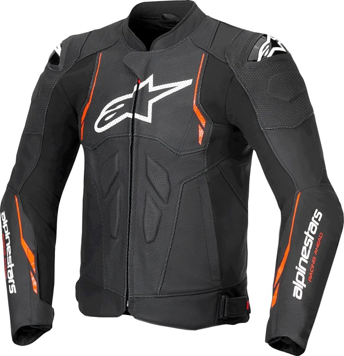 Alpinestars Dusk Airflow Zwart Zwart Fluo Rood Leren Motorjas - Jas