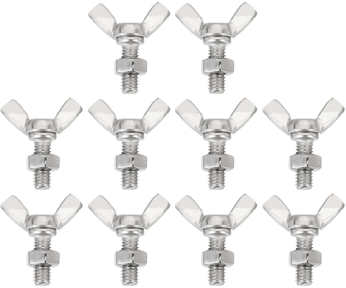 10 stuks vleugel-vlinderschroeven M6-1 x 16 mm met 10 moeren, hand
