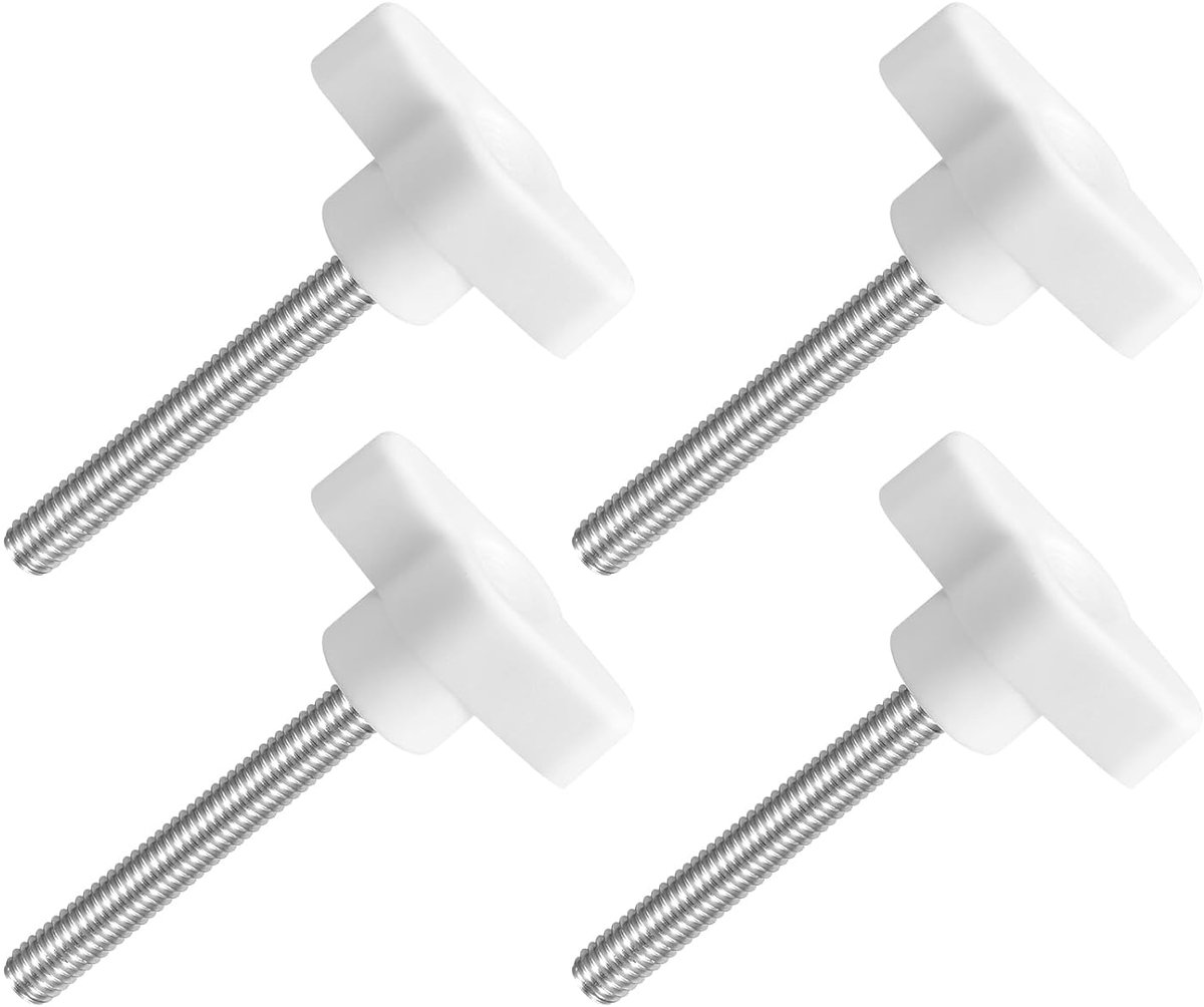 4 stuks T-vleugelgrepen met vlinder, spanknop schroef M6 x 45 mm buitendraad schroeven roestvrij staal 304 handvat 36 mm diameter voor reserveknop, wit