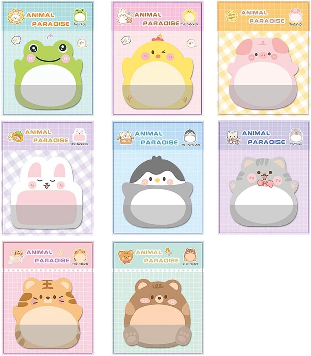 Zelfklevende notitieblokken met schattige dieren, 160 vellen, grappig voor kinderen, grappig notitieboek, Kawaii schrijfwaren voor meisjes, schoolbenodigdheden, zelfklevend, thuis, kantoor
