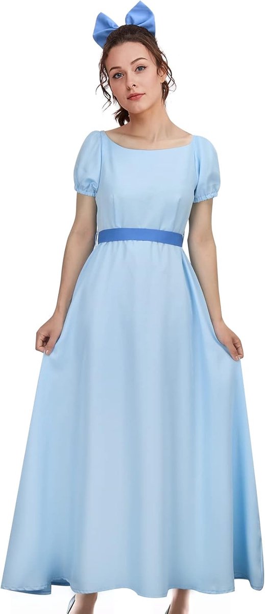 Wendy Kostuum Jurk Blauw Maxi Prinses Cosplay Outfit Boog Riem
