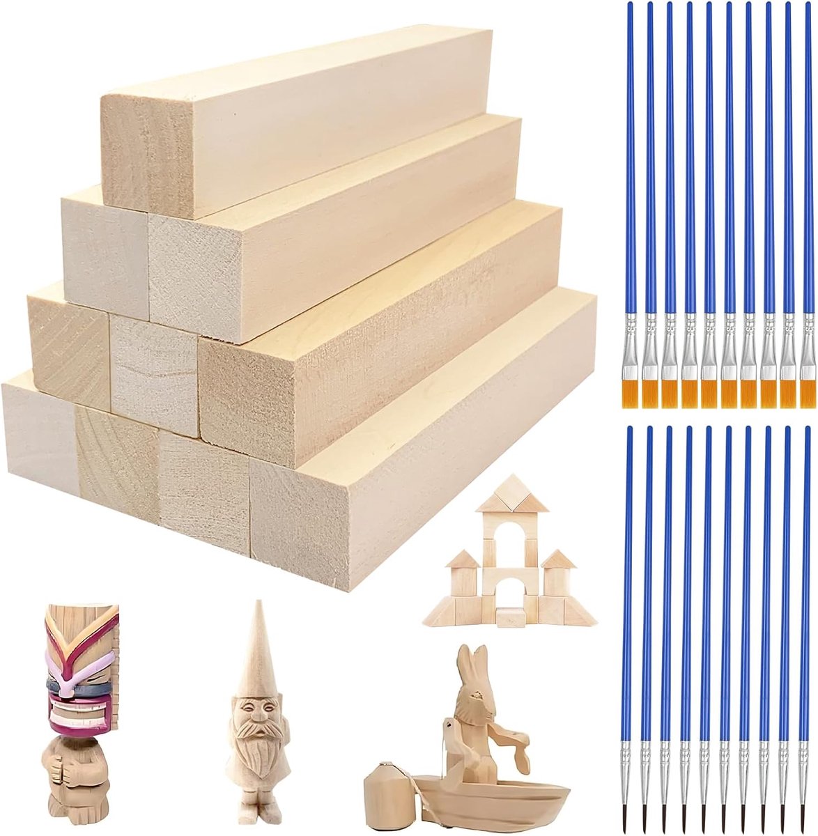 12 Blokken Lindenhout, Handgesneden Hout, 12.5x2.5x2.5cm Rechthoekige