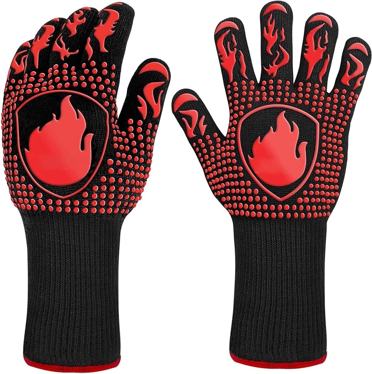 Barbecue Handschoenen - Hittebestendige Wanten - Veilig Koken - Verbeterde Grip - 32 cm - Rood