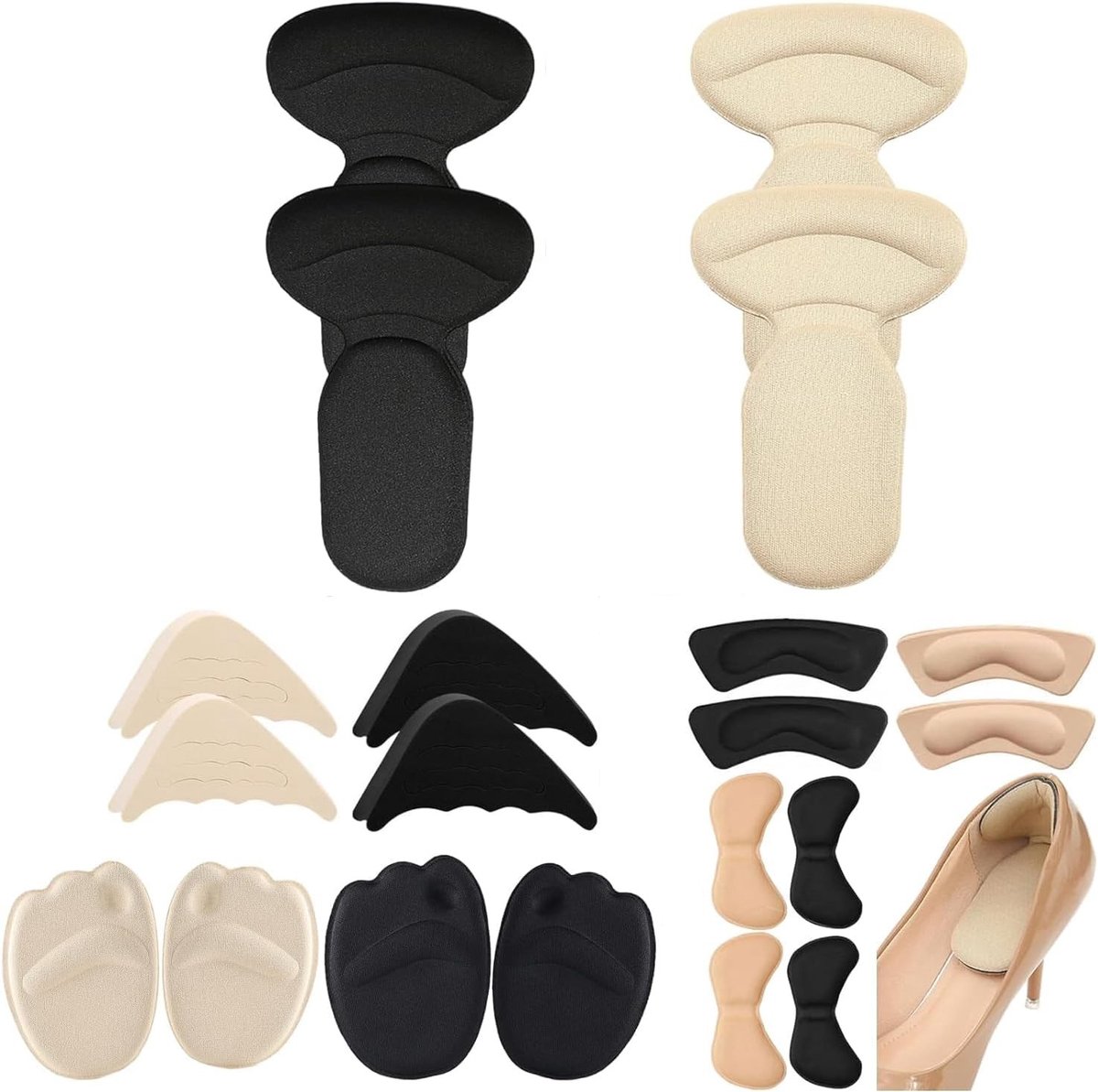 Comfortabele Inlegzolen voor Hakken - 8 Paar Onzichtbare Spons Kussens voor Dames - Antislip en Versterking voor Hoge Hakken