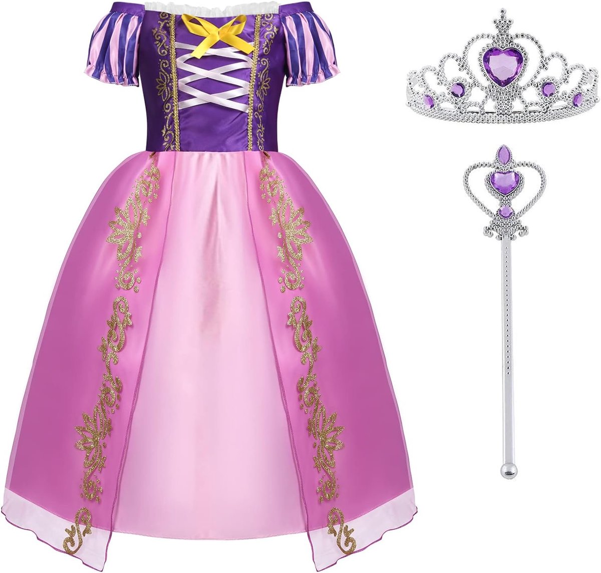 Kostuums met Kroon en Toverstaf, Meisjes Prinses Kostuum Pofmouw