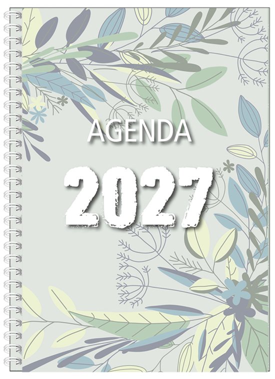 Agenda 2027 met een spiraalbinding en een grijze kaft met een groen bladerenpatroon.