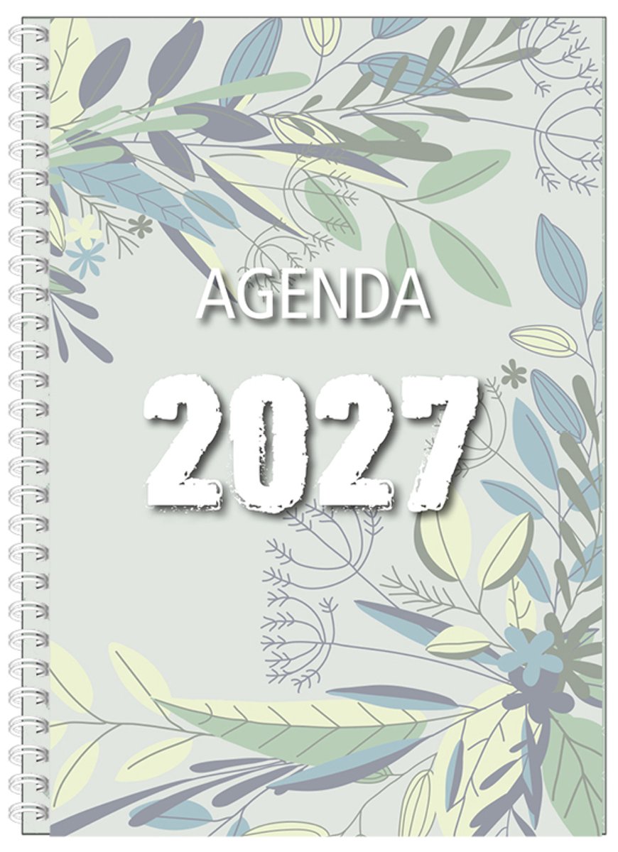 MGPcards - Agenda A4 2027 - Ringband - Spiraal - Flexibele kaft - Weekoverzicht - Groen - Bladeren - 21 x 29.5 cm