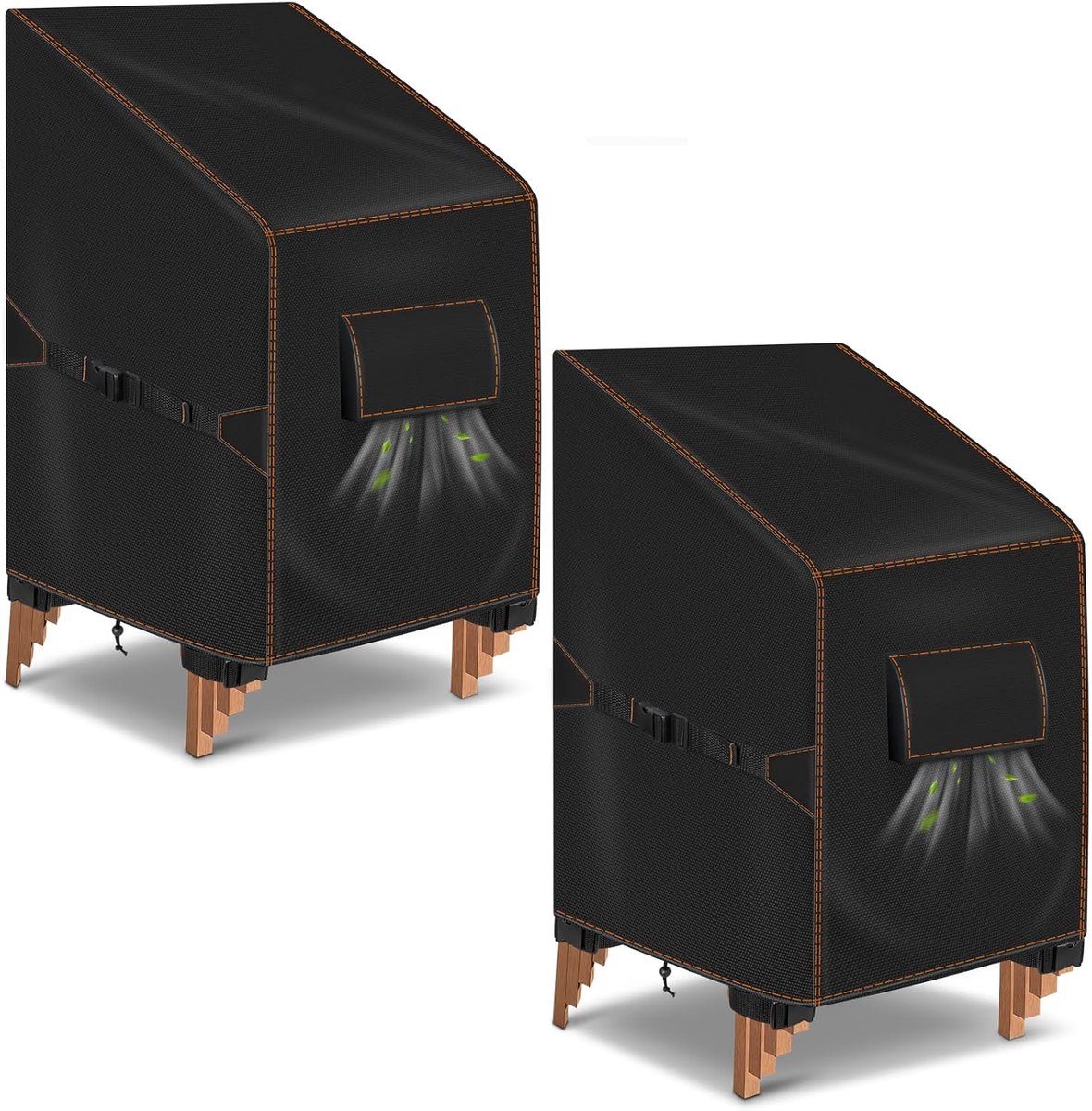 Stoelen, Waterdichte, 64x64x70/120, Zwart | 420D oxford, beschermhoes voor stapelstoelen met hoge rugleuning, uv-bestendig, winddicht, winterbestendig, scheurvast
