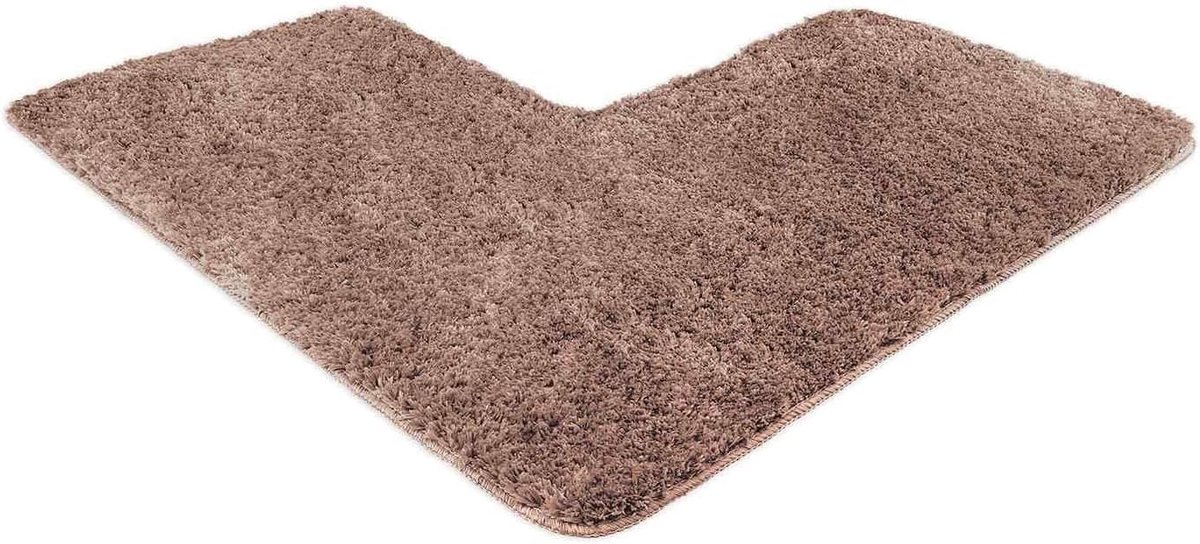 SnelShoppen - Badkamer Tapijt Bruin - Badmat Anti-Slip & Machinewasbaar - Toiletmat 50x100x100cm in L-vorm - Comfortabel & Modern