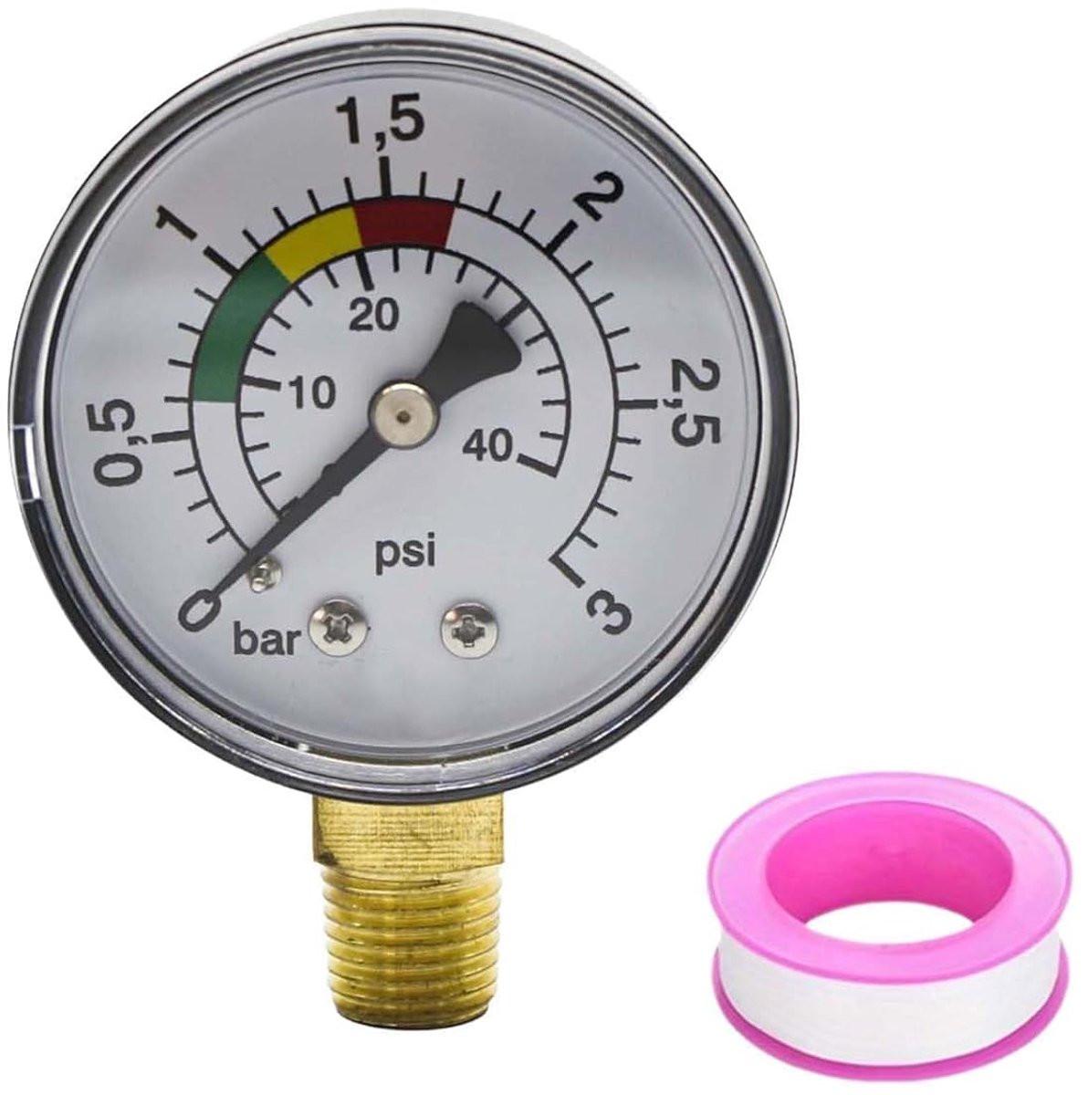 Manometer, Hoogpreciese manometer, water manometer 1/4 inch, 1/4 inch manometer 3 bar water, Manometer Water 0-3 Bar, manometer, drukmanometer zwembad, Met teflonband, voor gas en water