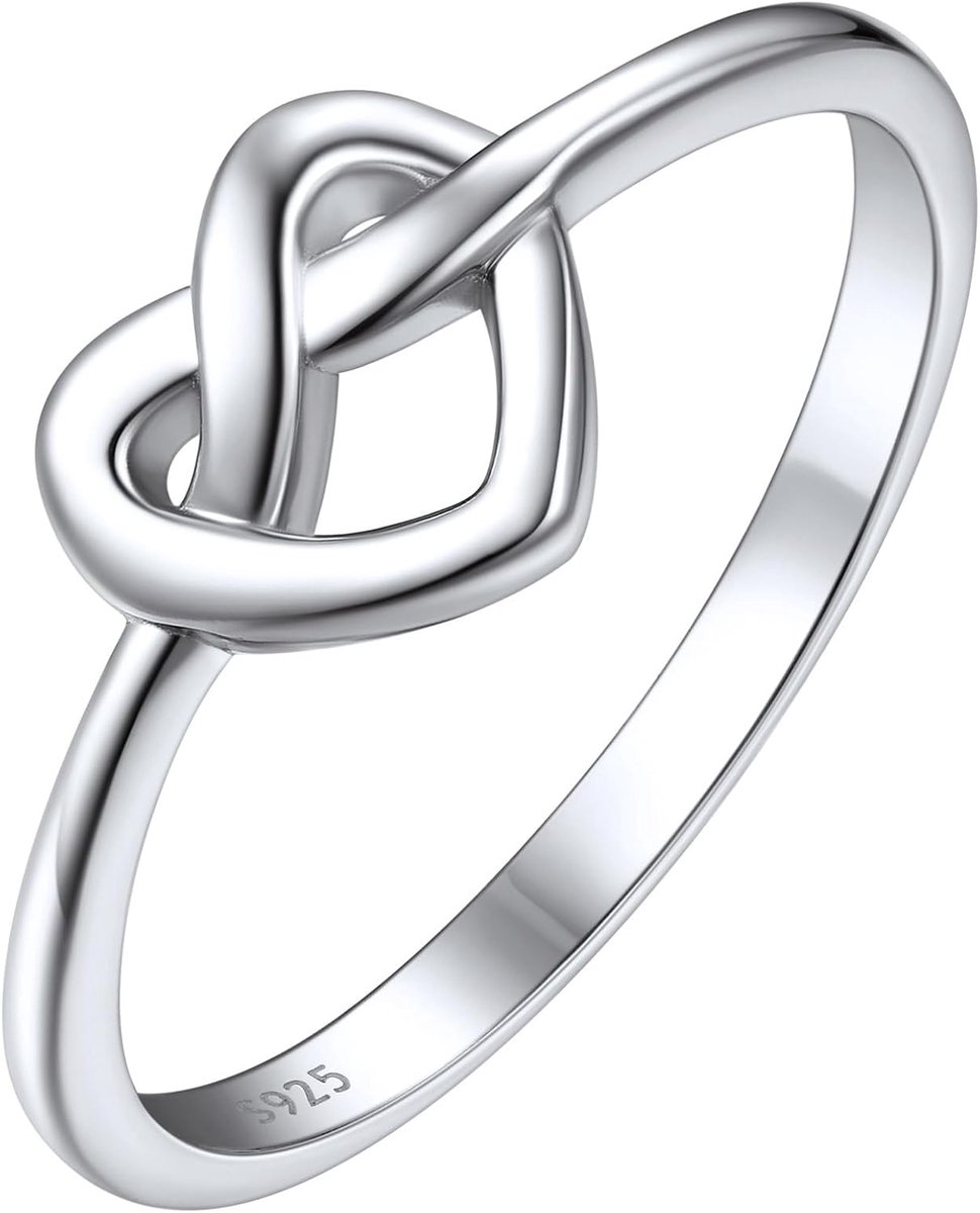 Zilveren hartring voor dames, 925 knopen hart vingerring, elegante