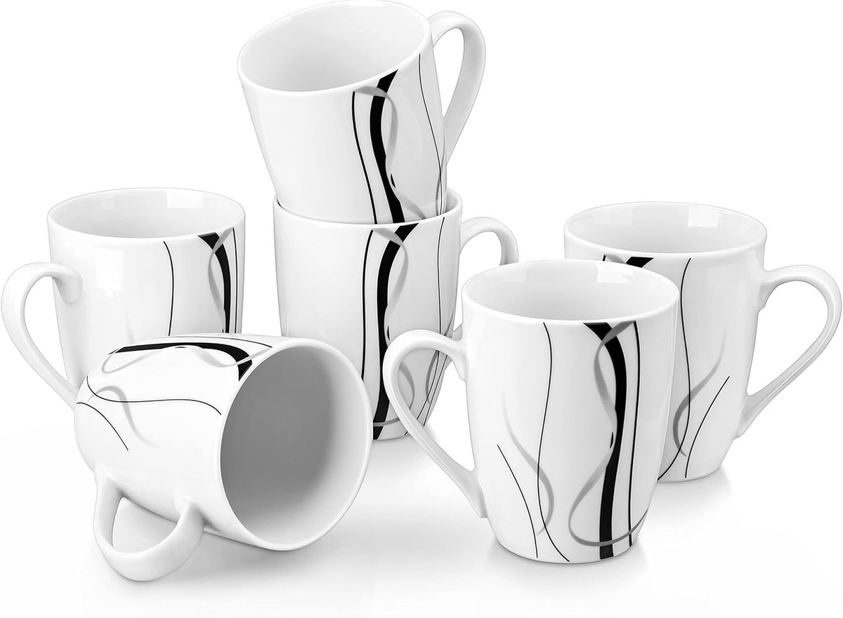 Porseleinen koffiebekers 'Fiona', 6-delige set, inhoud 350 ml, hoogte