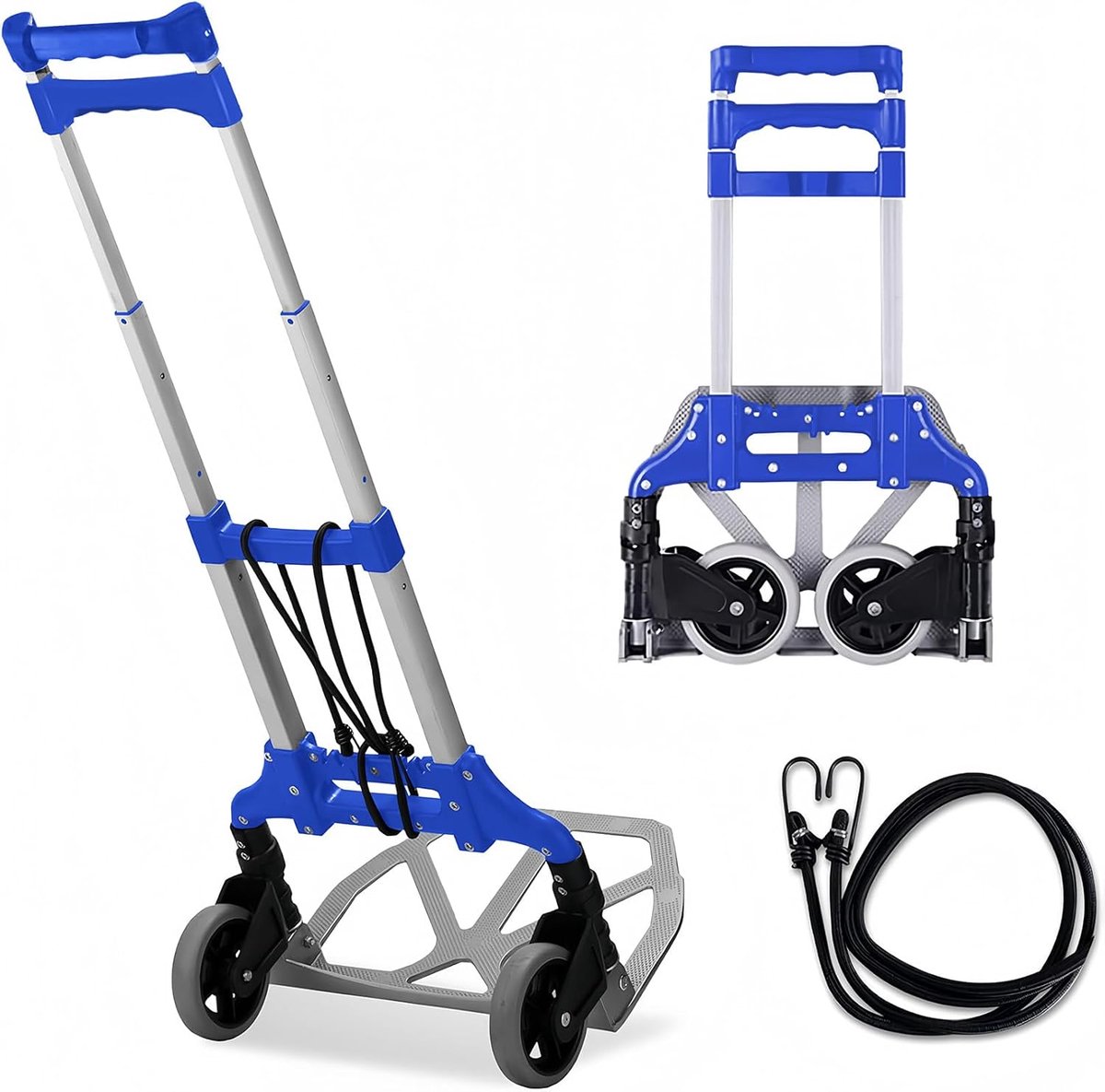 SnelShoppen - Vouwbare Handtruck, Opvouwbare Winkelwagentje met Extra Lange Uittrekbare Handvat (100cm), Antislip Laadoppervlak, Inclusief 1 Expanderk