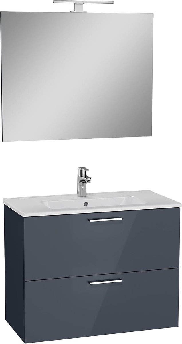 Badmeubelset met spiegel en LED verlichting - 79x61x39,5 cm - antraciet glanzend - compleet met keramische wastafel - SnelShoppen