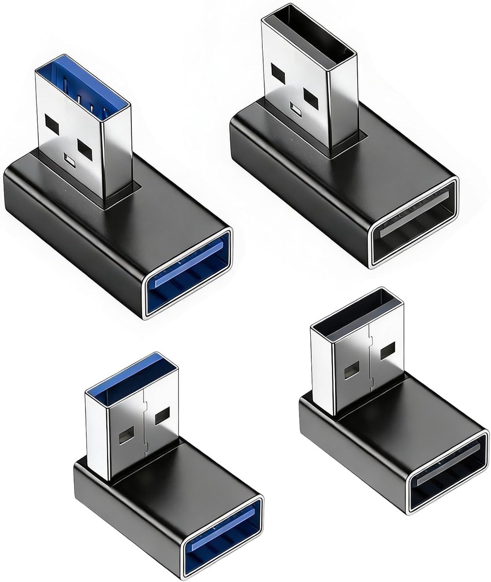 4 stuks USB-stekker naar vrouwelijk, USB-A-adapter 90 graden gehoekt met schuine USB 3.0-connectoren voor gegevensoverdracht