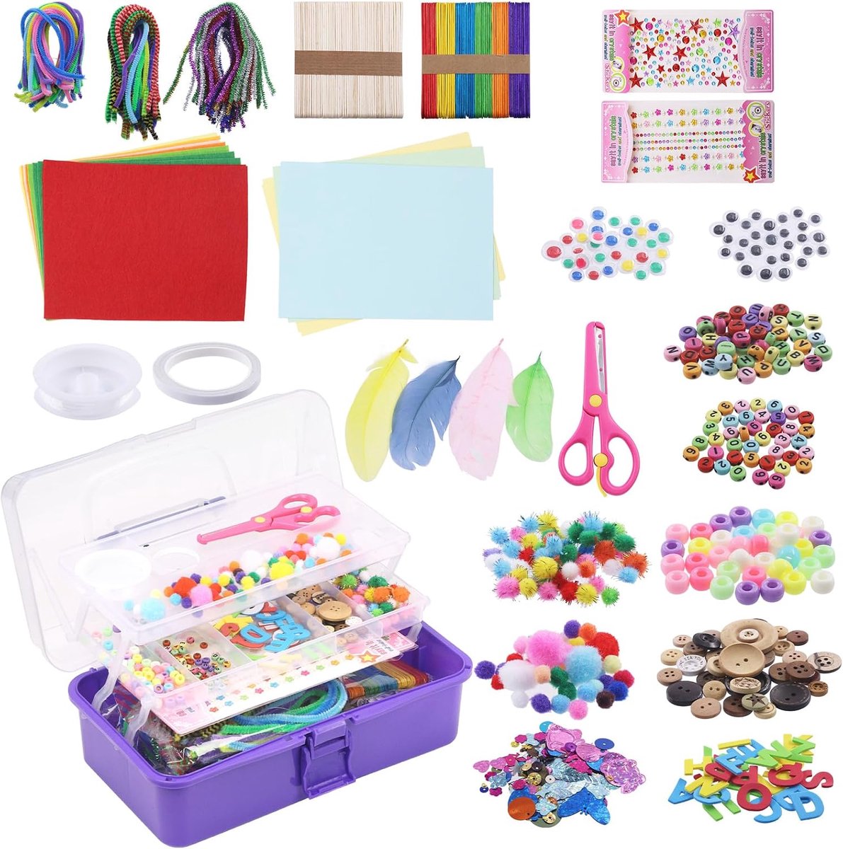 Arts Crafts Supplies, inclusief pijpreiniger, veren, ambachtelijke
