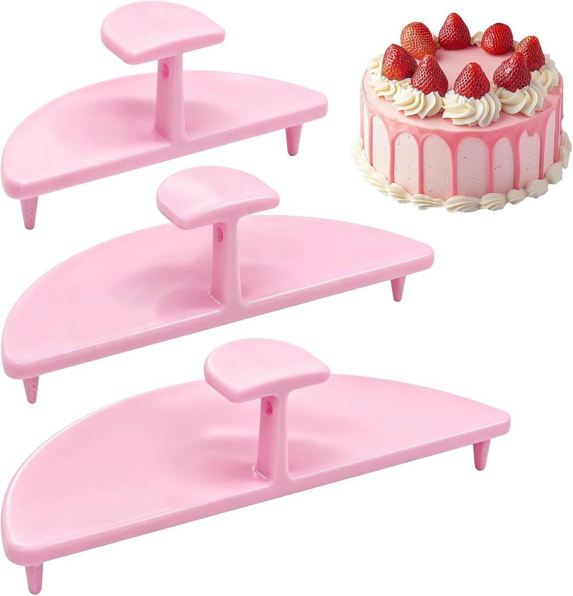 3Stks Taart Gids Gereedschap Versieren Ruches Sjablonen, Roze Taart Boog Gereedschap voor Gelijkmatig Gespatieerde Botercrème, Taartversiering Benodigdheden voor Beginners en Bakkers