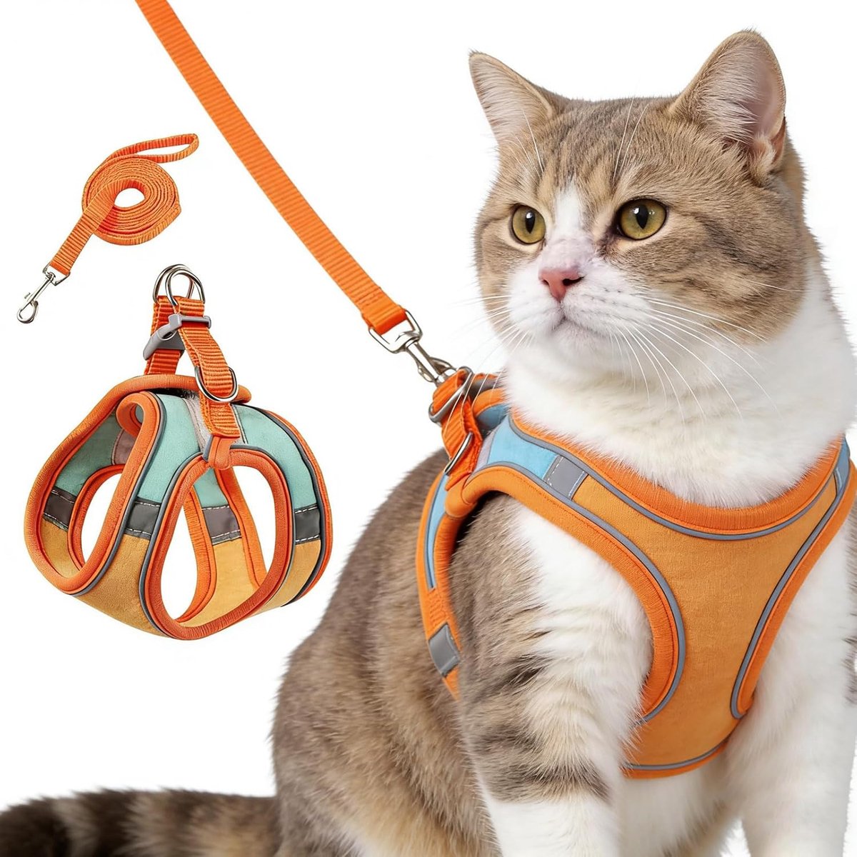 Reflecterend en Onontsnapbaar, Kattenharnas met Lijn Kattenharnas Set, Veilige Houding tegen Ontsnappen, 1.5m Lijn Maat L, Voor Wandeling en Nacht, Ademend Wildleder Mesh, Rood L
