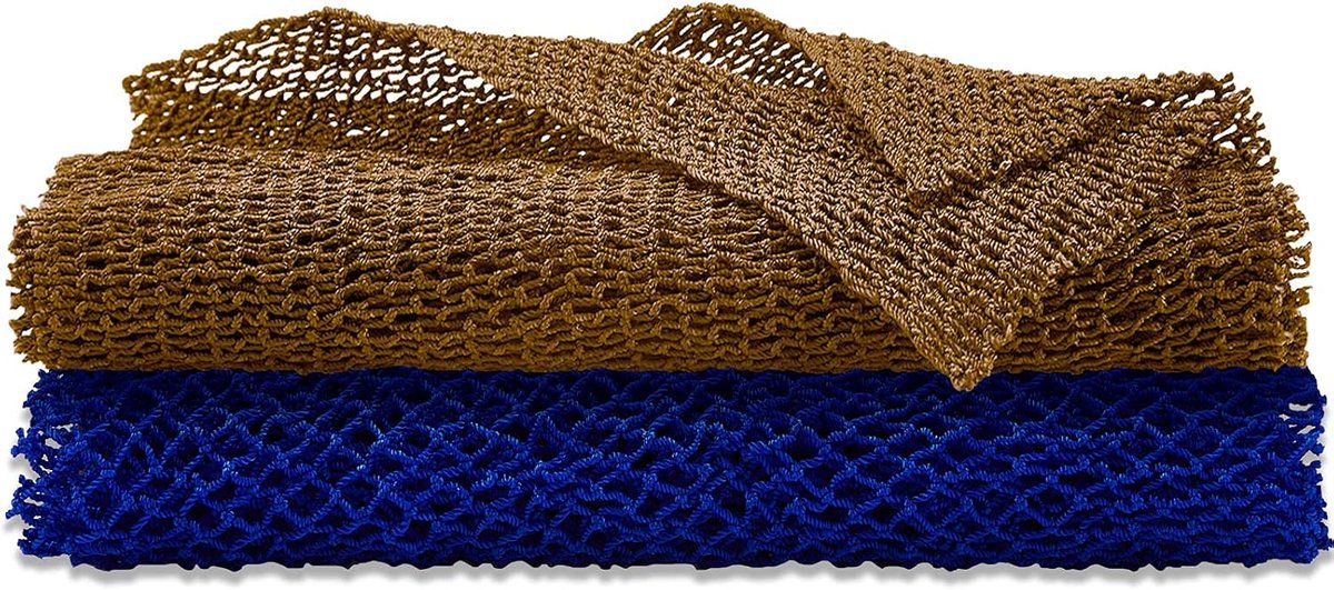 Scrub net voor lichaam - 2 stuks - blauw en legergroen - exfoliërend voor dagelijkse verzorging - ShopVlot