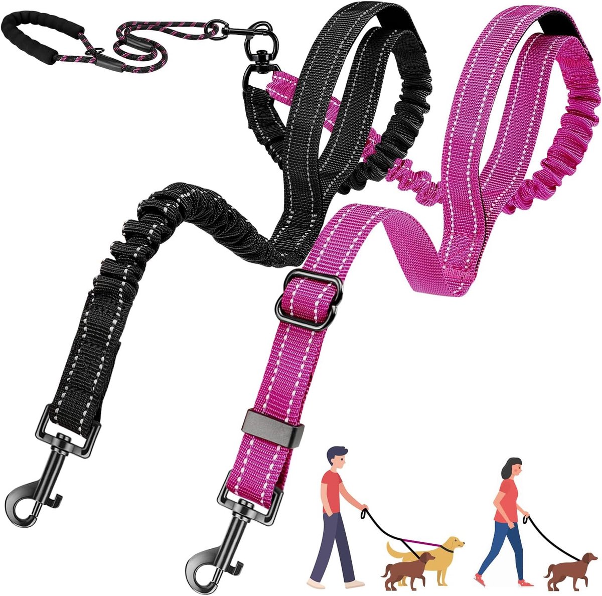 Dubbele riem voor twee kleine honden, 360° draaibare dubbele