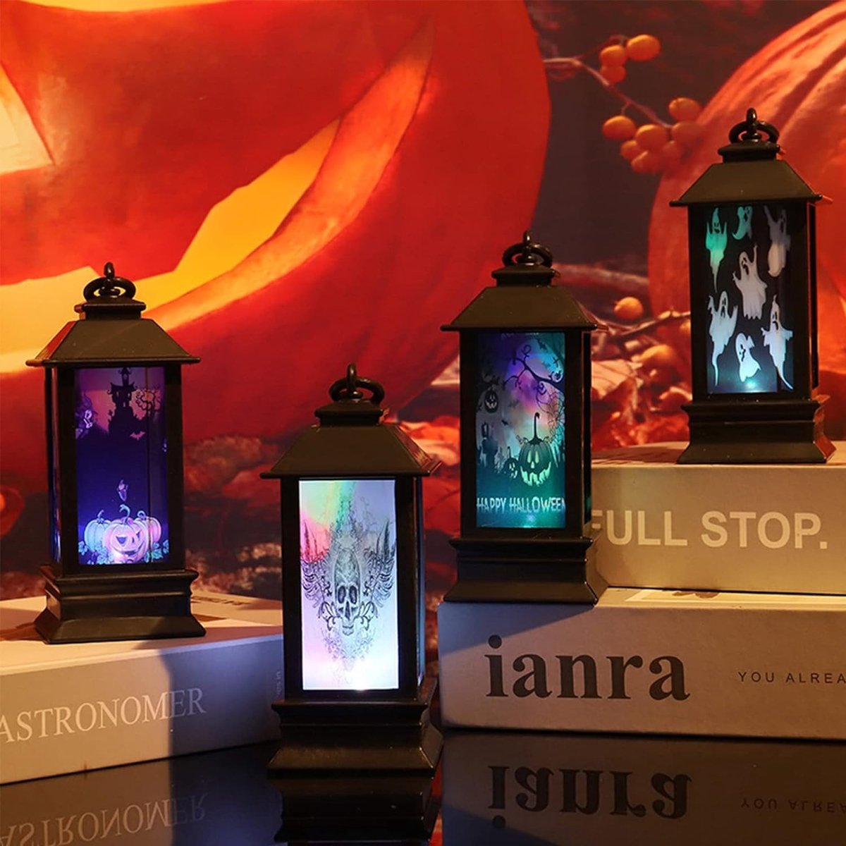 Halloween decoratieve pompoenlantaarn 13cm - LED kaars - kleurrijk - sfeerverlichting voor tuin - ShopVlot