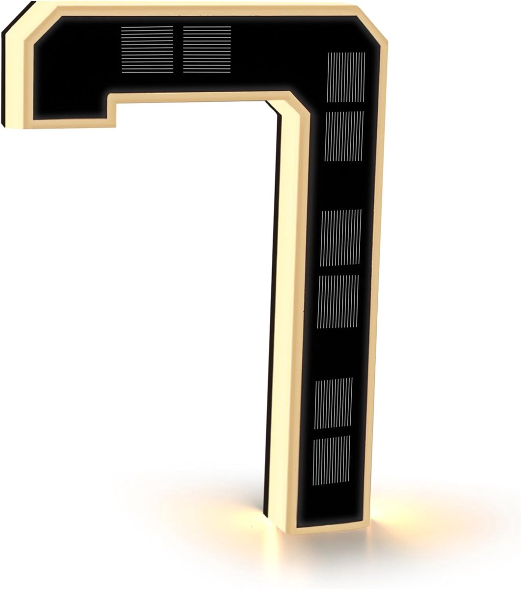 Huisnummer Verlicht voor Buiten Waterdicht, Verlicht Huisnummerbord Solar, Huisnummer Licht Zwart Groot (Numeriek 7, Hoogte 23 cm)