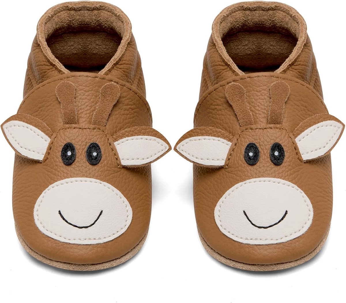 Eerste Babyschoentjes Jongens Meisjes Zacht Leer Zooltjes Babyslofjes(Kurkuma Giraf, 0-6 maanden)