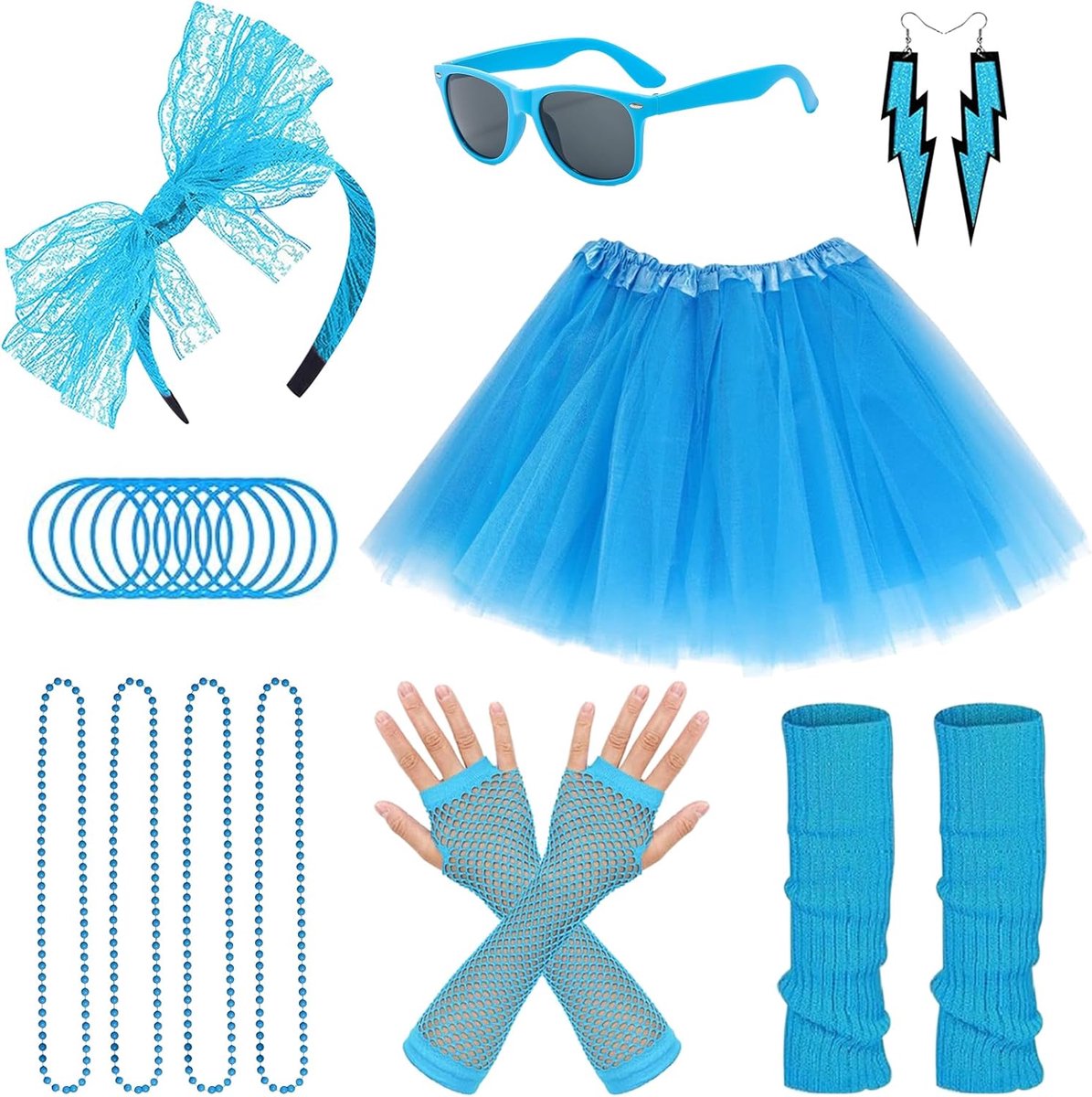 Jaren 80 kostuum accessoires, neon jaren 80 discotheek accessoires, retro netshirt voor carnaval cosplay